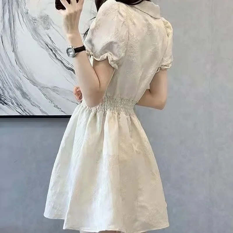 Short Sleeve Dress Women Elegant Popular Simple Solid Ins Young Ladies Korean Style College Cosy Summer Street Wear New Arrival