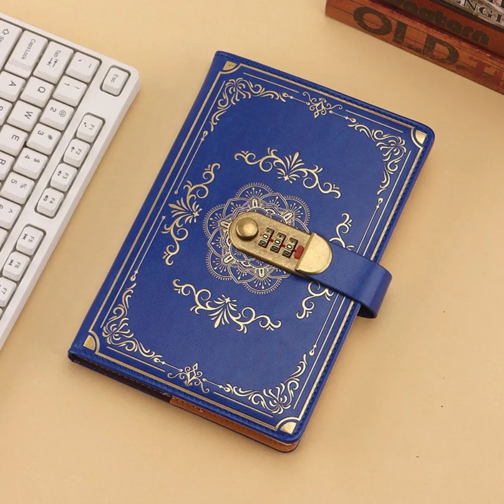 A5 100Sheets Journal Notebook With Lock Flower Cover PU Leather Personal Notebook Line Paper Stationery Diary Writing Pads Work