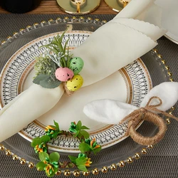 6Pcs Easter Bunny Napkin Rings Faux Easter Rabbit Napkin Holders Rattan Napkin Serviette Buckles Holders Hunt Egg Banquet Decor