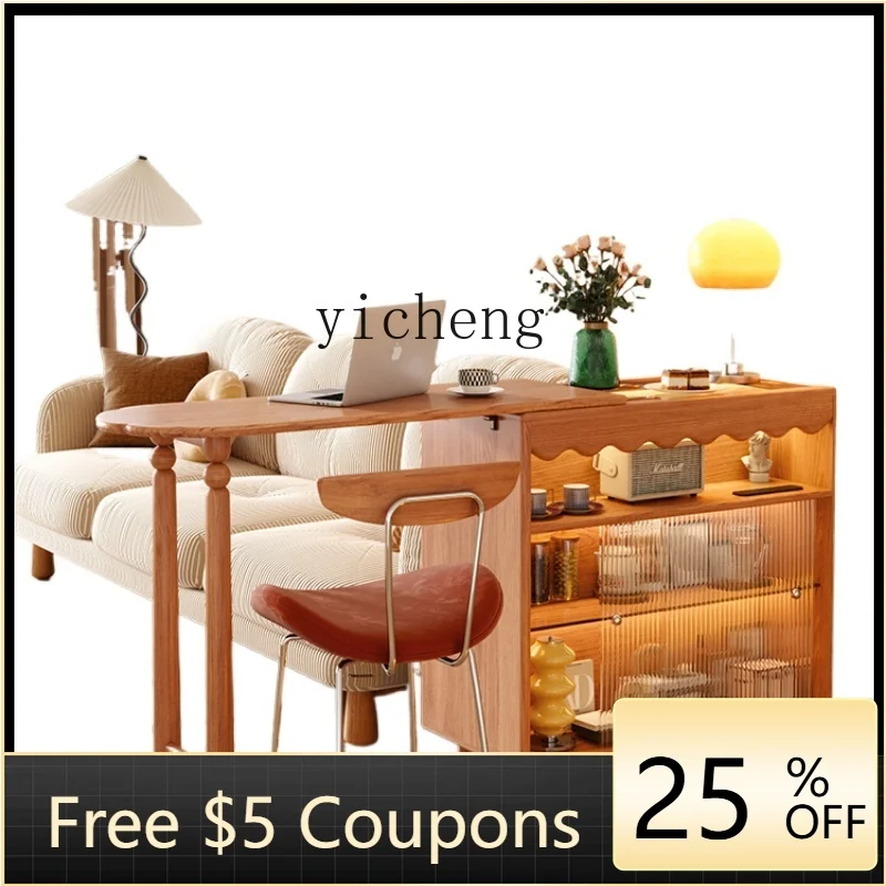 

Zf Cherrywood Household Solid Wood Kitchen Island Hallway Small Apartment Telescopic Multifunctional