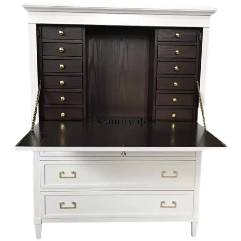 

ls04French Bedroom Locker Flip Desk Simple American Solid Wood Folding Makeup Dresser