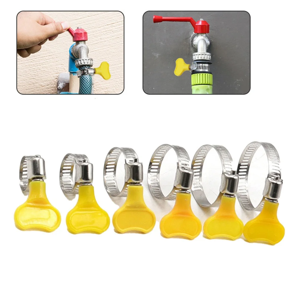 5 stks 10-38mm Verstelbare Slangklemmen Pijp Clip Geel Plastic Handvat Hand Wriggle Brandstofslang Clips Waterleiding bevestigingsmiddelen Klemmen