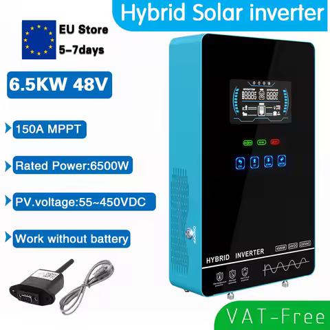 6500W 48V Hybrid Solar Inverter 230VAC Off Grid Inverter with MPPT 150A Solar Charger 6.25 Inch Touch Button Work with battery
