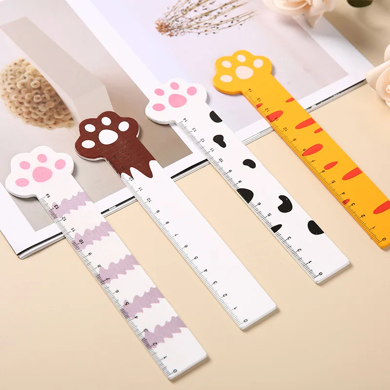 Cute Kitty Cat Paw Straight Ruler Kawaii Stationery Cartoon Wooden Ruler Korean Office School Measuring Drawing Tool