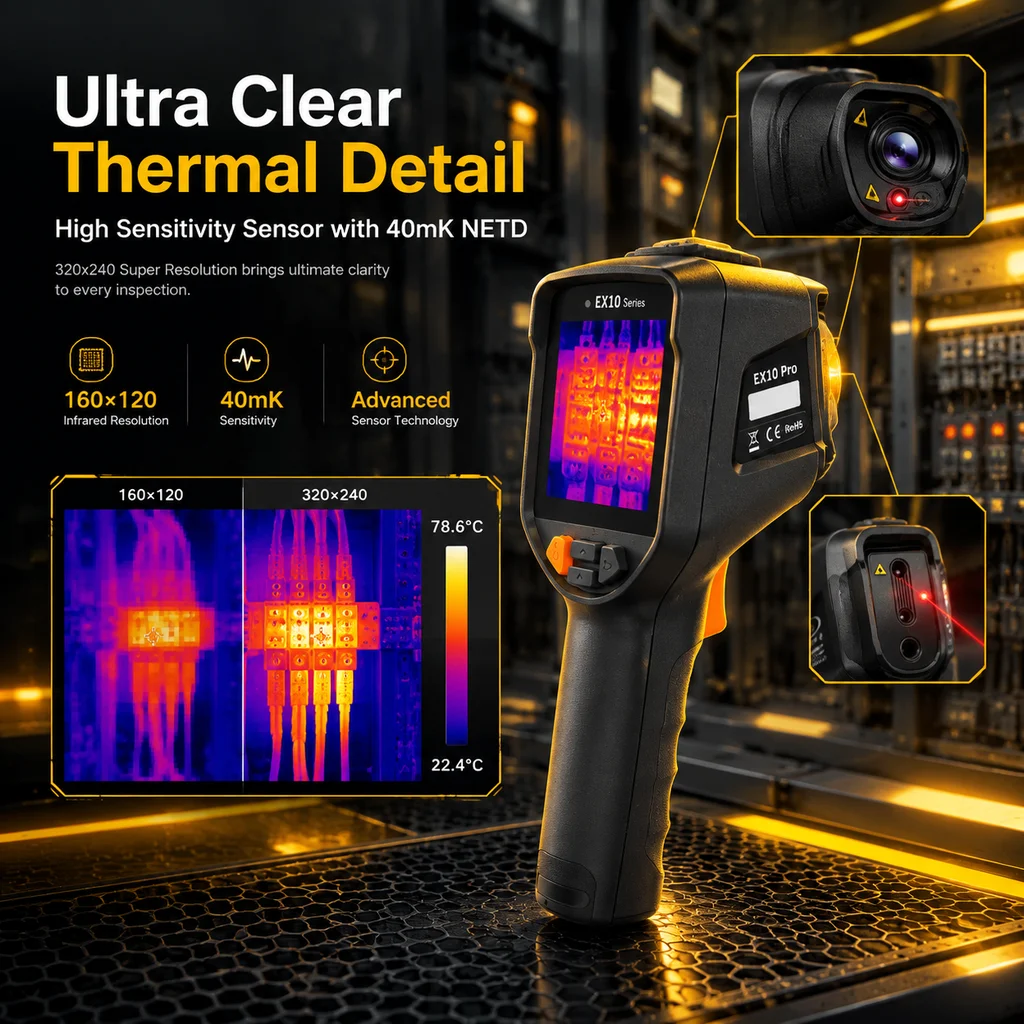 Raythink EX10 PRO WiFi Thermal Imager 320x240 Super Resolution for PCB Testing Electronics Repair and Component Hot Inspection