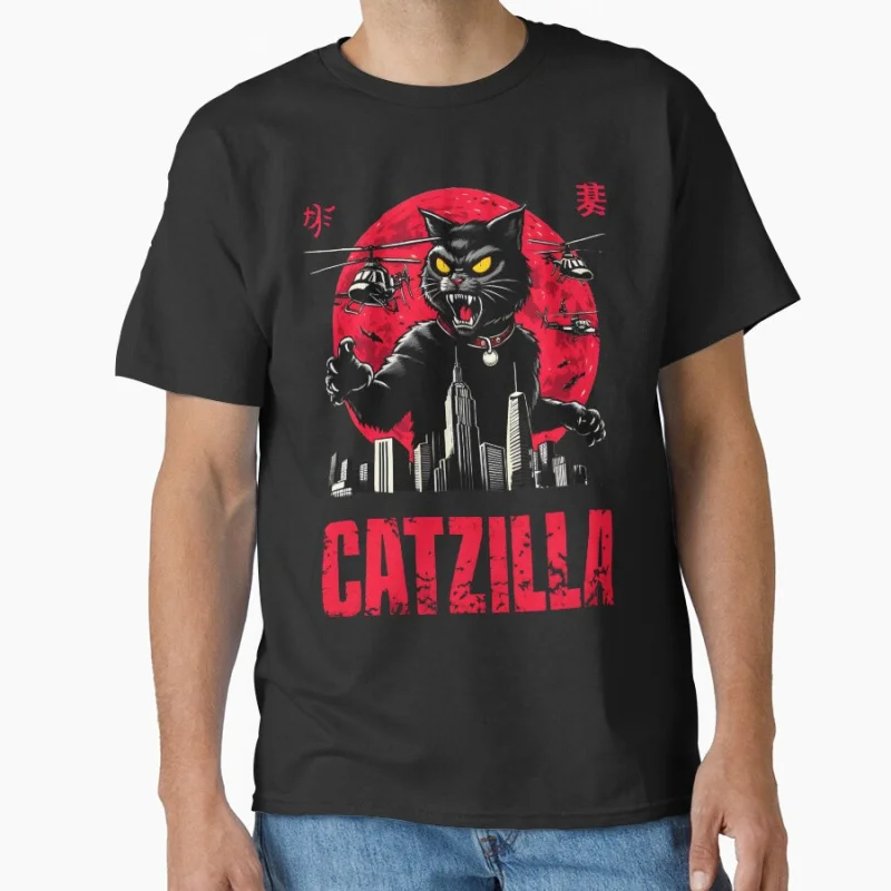 

King of the meowsters Catzilla #0808 Vintage Japanese Monster Anime movie gift T shirt for cat lover Large size Tops