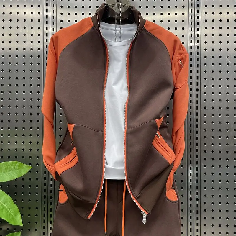 2023 lente nieuwe stijl contrasterende kleur splitsen casual tweedelig trendy sport losse jas joggingbroek pak