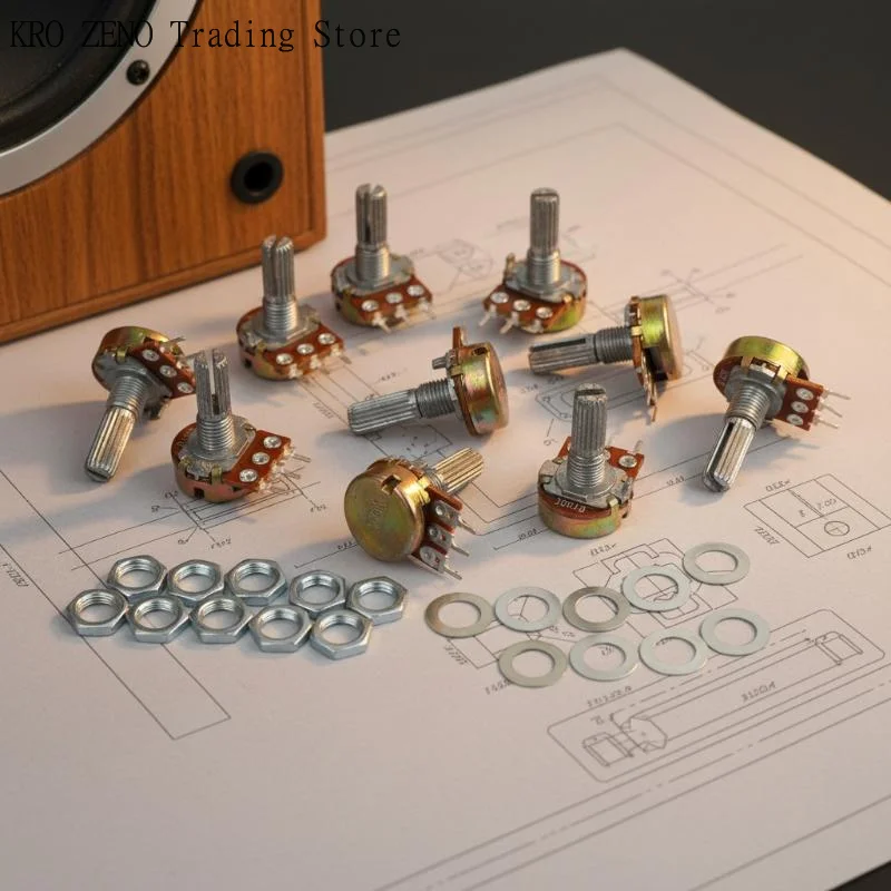 10Pcs Metal WH148 Single Potentiometer B 1K-500K 15MM/20MM Shaft Adjustable Resistor Stable Control Electronic DIY Circuit Parts