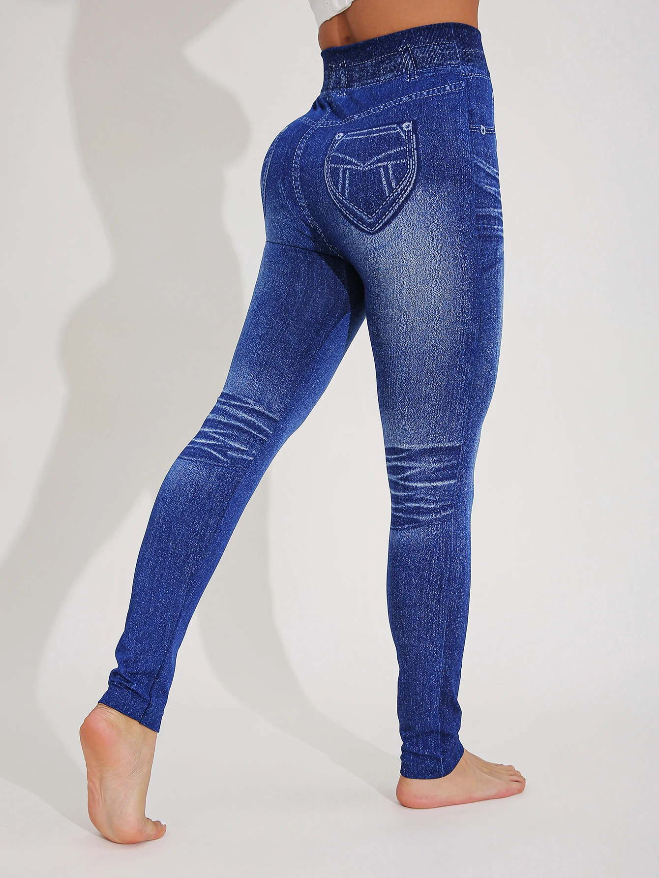 CUHAKCI خريف شتاء جديد زهر البرقوق نمط المرأة تقليد الدنيم طماق مع مخطط طباعة الرياضة ركاب الجوارب #5