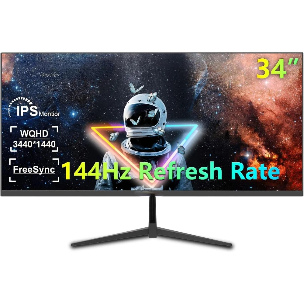 

34 Inch Ultrawide Computer Monitor, 21:9 Ultra-WQHD 3440 x 1440 Gaming Monitor AMD FreeSync Up to 144Hz 1ms HDMI 2.0 Ports