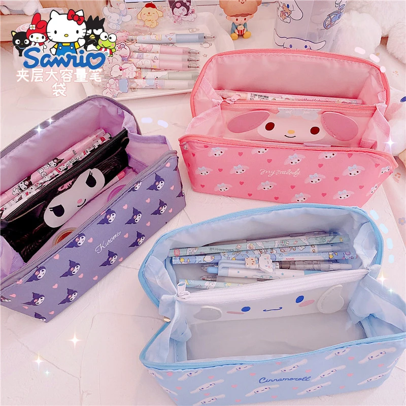 Imagem -02 - Cartoon Mezanino Lápis Case Ins Japonês Bonito Kuromi Cinnamoroll Minha Melody Lápis Caixa de Papelaria de Grande Capacidade Atacado