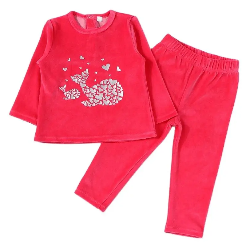 Children clothes 2pcs set velour clothes baby boys clothes girls clothes round neck long pants star and whale design round neck