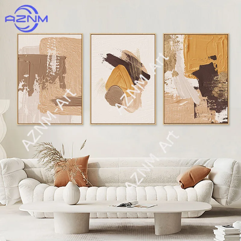 Modern Scandinavian abstract geometric color block texture oil painting poster bedroom living room decor picture frameless