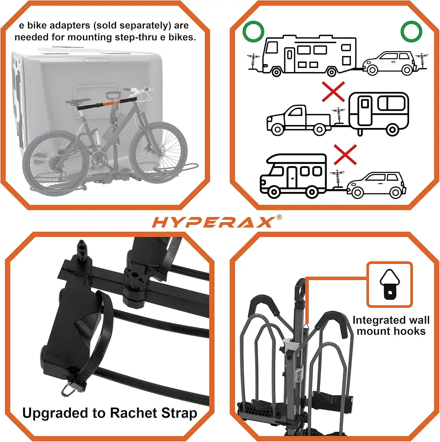 2023 Volt RV -RV Approved Hitch Mounted 2 E Bike Rack Carrier for RV,Camper,Motorhome,Trailer,Toad with 2" Tow Hitch Receivers