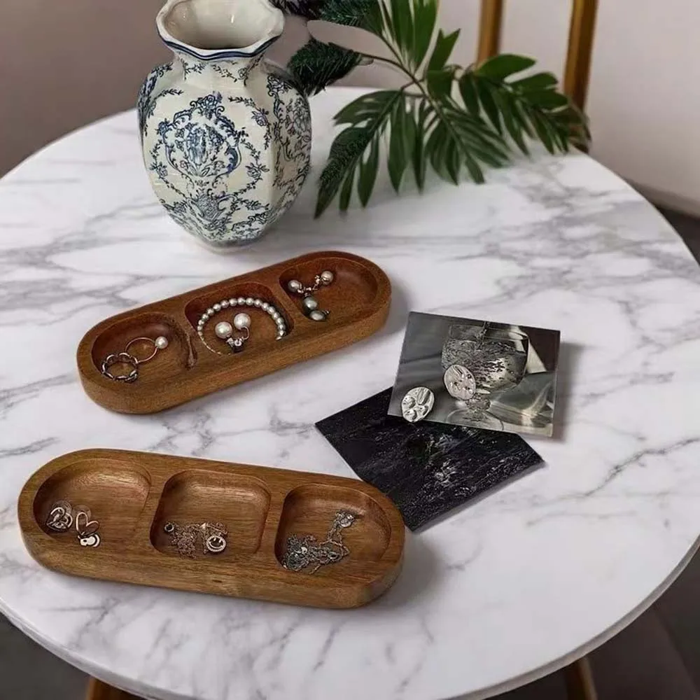 

3Pcs Simple Solid Wood Divided Storage Trays Compartment Wooden Organizer Tray Kitchen Snack Fruit Plate Desktop Jewelry Holder