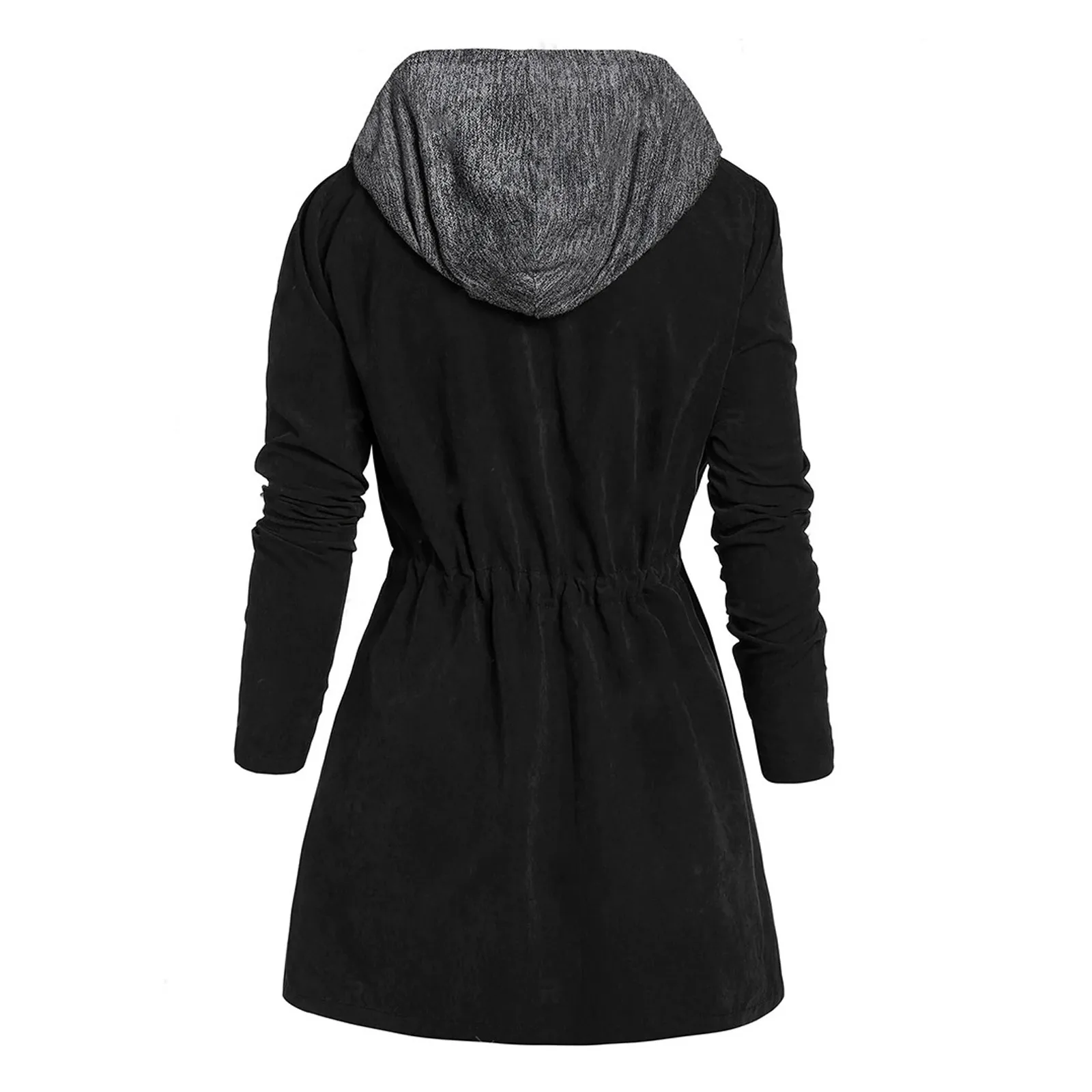 Women Fashion Windbreaker Winter Plus Size Drawstring Hooded Mid-Length With Pocket Clothing Jacket Hoodie Waterproof