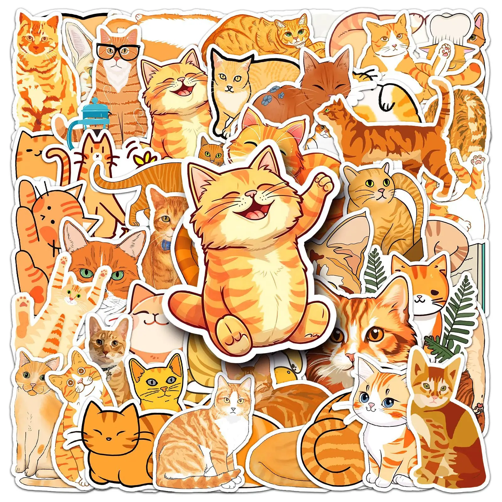 

50Pcs Kawaii Orange Cat Vinyl Stickers Cute Ginger Cat Decor for Laptop Bottle Journal Cat Lovers Gifts