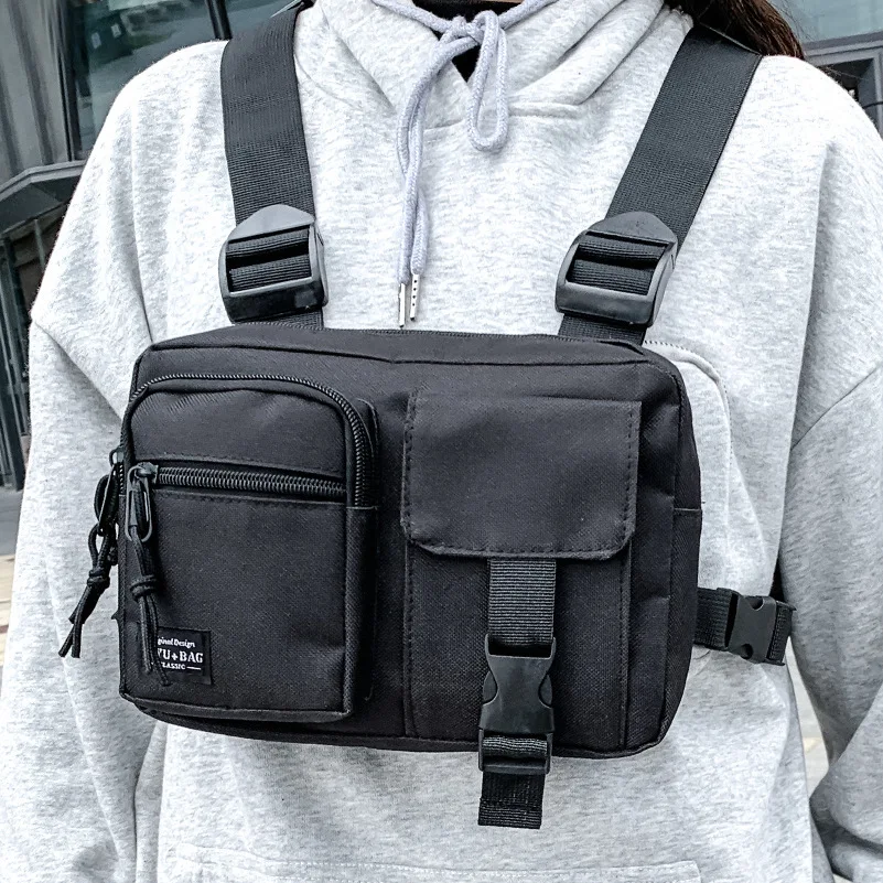 Trend Hip Hop Men\'s Tactical Chest Bags Cool Streetwear Boy Chest Bag Outdoors Function Vest Bags for Men Quality Oxford Bag