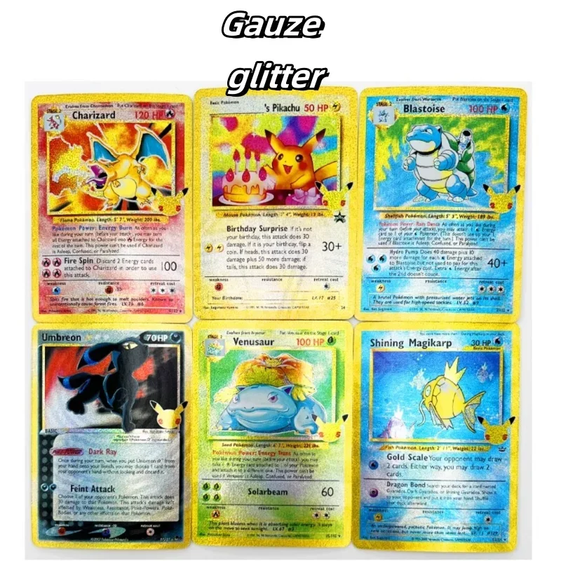 Wersja angielska 25. rocznica PTCG DIY Pokemon Pikachu Charizard 50 sztuk Anime gra peryferyjna karta kolekcjonerska prezent świąteczny