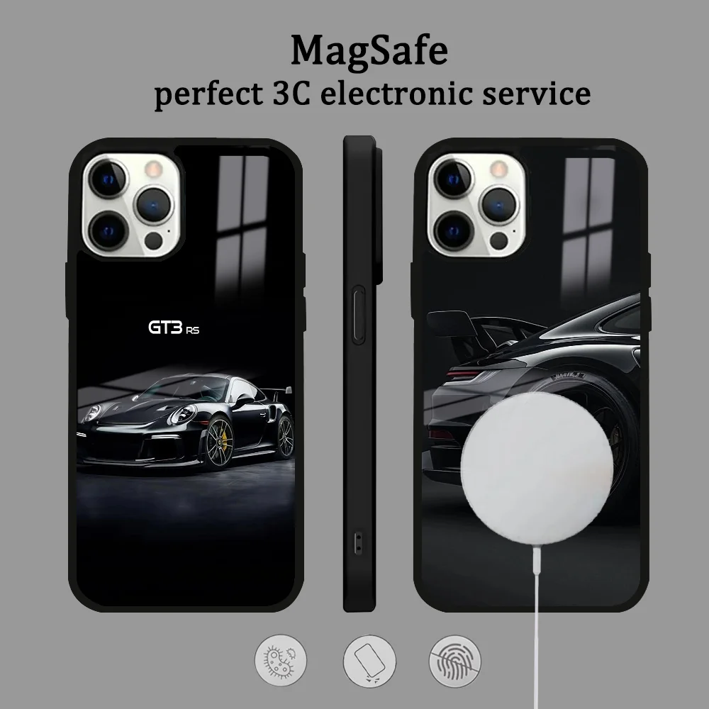 Sports GT3-RS Super Cool Car-911 Phone Case For IPhone 16 15 14 13 12 11 Pro Max Plus Mini Magsafe Mirror Wireless Magnetic Cove