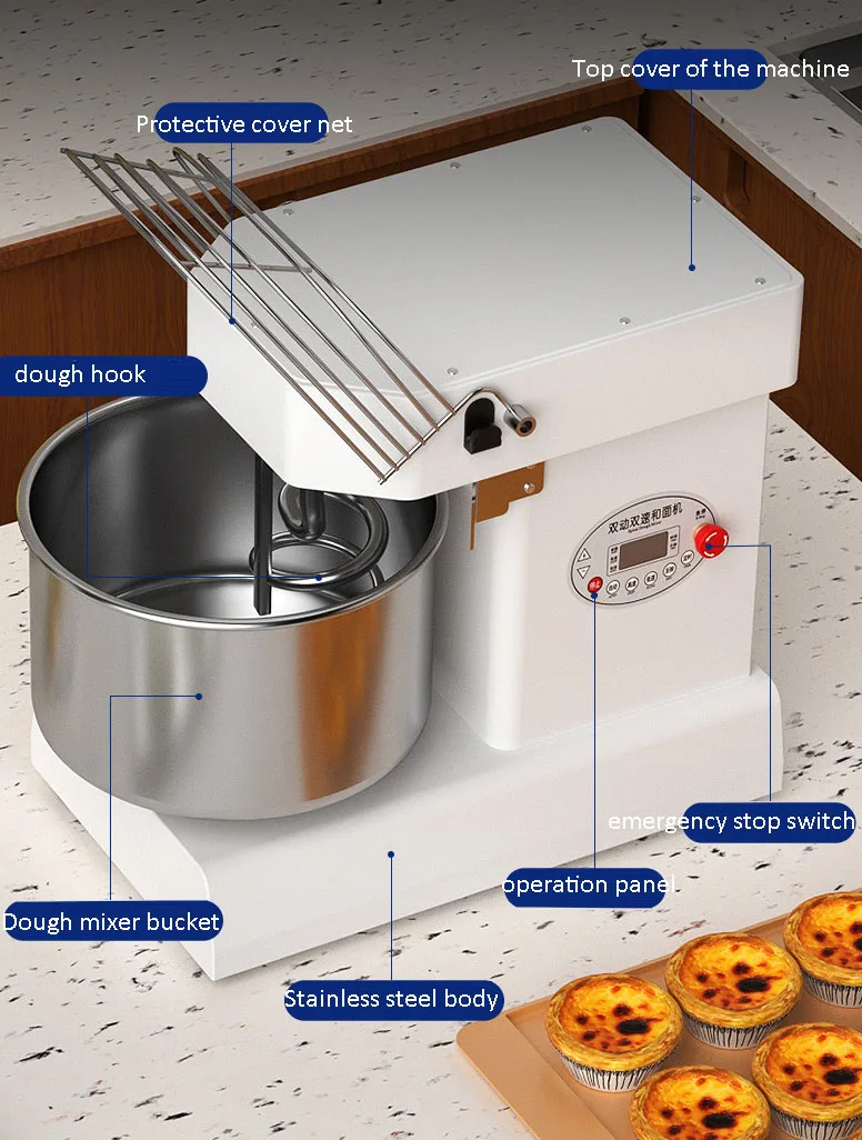 

10-литровая малошумная и бесшумная машина для замеса теста, высокоэффективный кухонный прибор, коммерческий тестомес с 3 скоростями и двойным действием