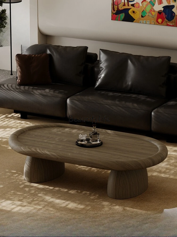 

Retro large coffee table household living room high-end atmosphere high-grade Chinese simple wind rounded corner coffee table