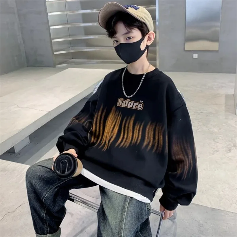 2025 New Arrival Boys' Crewneck Sweatshirt Spring Autumn Big & Mid Size Kids Stylish Handsome Gradient Top