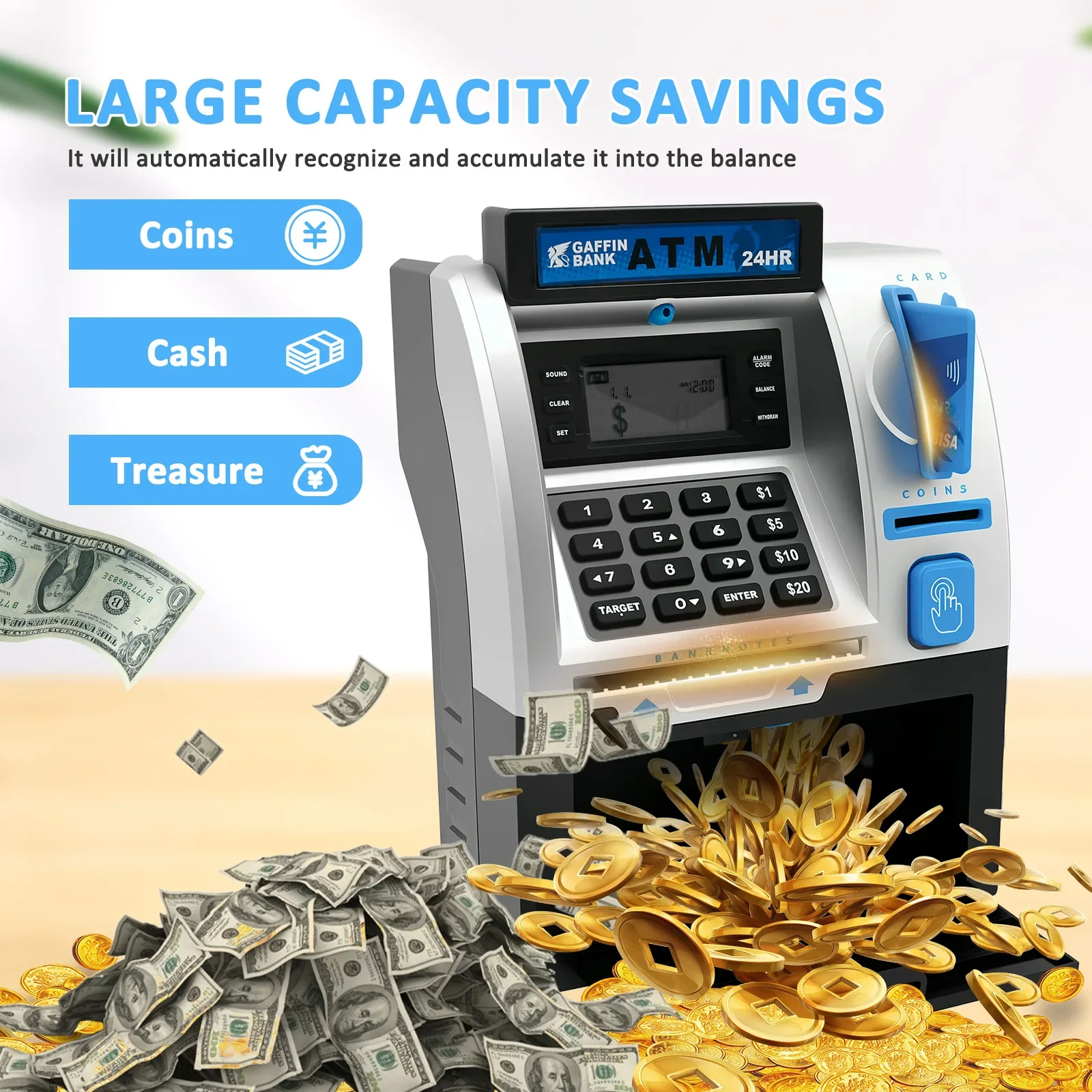 Electronic Piggy Bank Mini Safe Coins Cash Saving Money Box Smart Card Swipe Digital Password Counter Coin Bank ATM Child Gifts - view 5