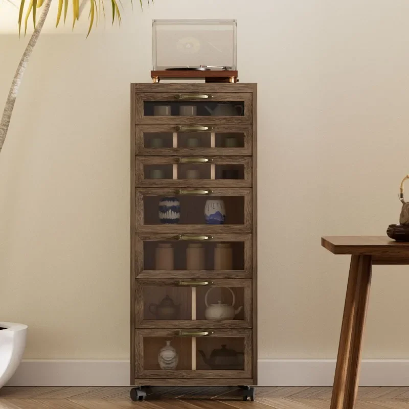 Solid wood medieval dental cabinet drawer type multi-layer storage cabinet Wenwan jewelry cabinet tea room tea set tea cup