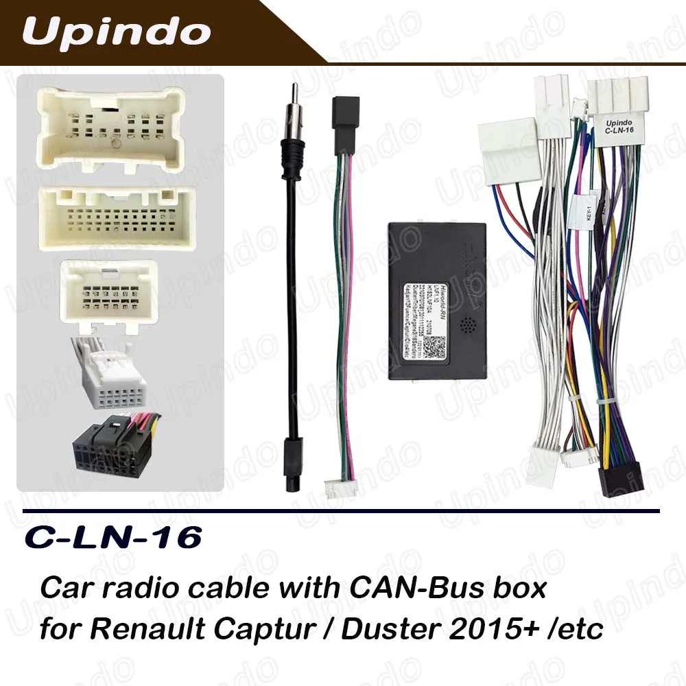 Upindo 16Pin Car Android Radio Power Wiring Harness CAN Bus Adapter Stereo Head Unit For Renault Captur Duster