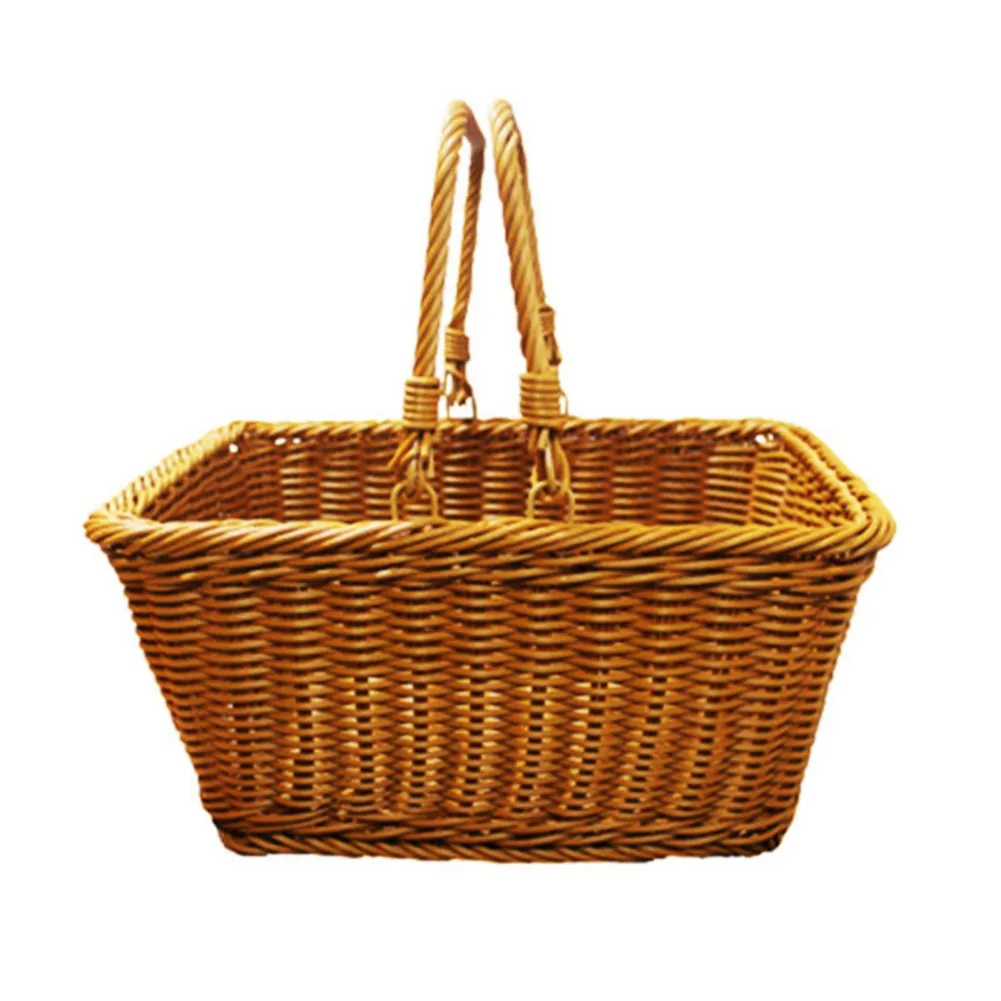 Light Weight Imitation Rattan Storage Basket Garden Picking Gift Basket Outdoor Picnic Storage Container With Foldable Handle