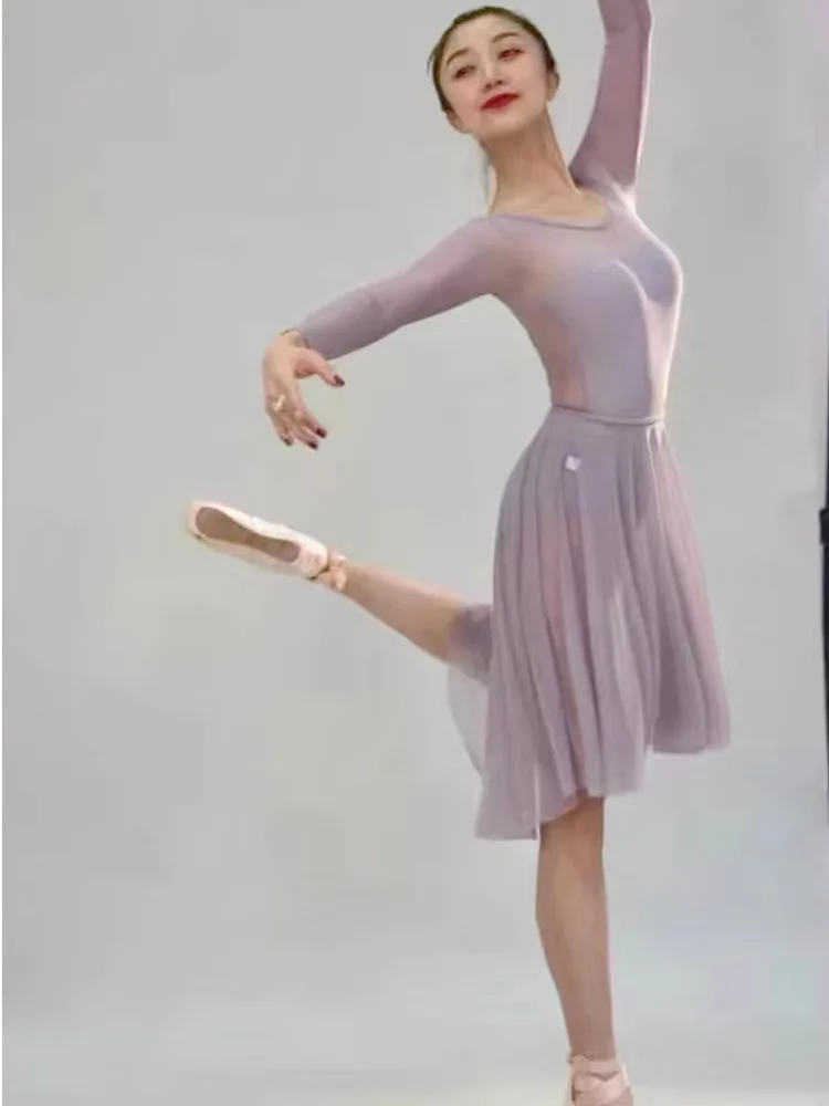 تنورة باليه شبكية عالية الخصر بلون سادة للنساء، نصف تنورة للرقص غير متماثلة لعرض المسرح والتدريب