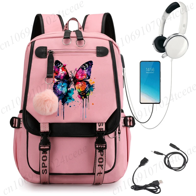 

Girls Butterfly Watercolor Print School Backpack Bags Butterfly Watercolor Design Student Bookbag Travel Daypack Teen School Bag