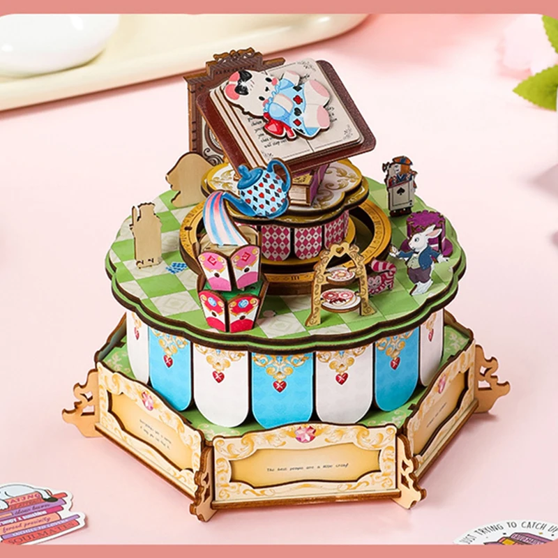 Libro de rompecabezas de madera 3D, caja de música de princesa en el país de las Maravillas, Kits de modelos en miniatura, rompecabezas para amigos, regalos de cumpleaños