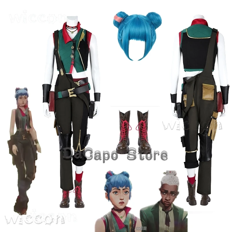 Arcane S2 Anime Jinx Outfit Cosplay Costume Wig Powpow Powder Jinx Halloween Party Clothes Halloween Cos Costume Girls Pants