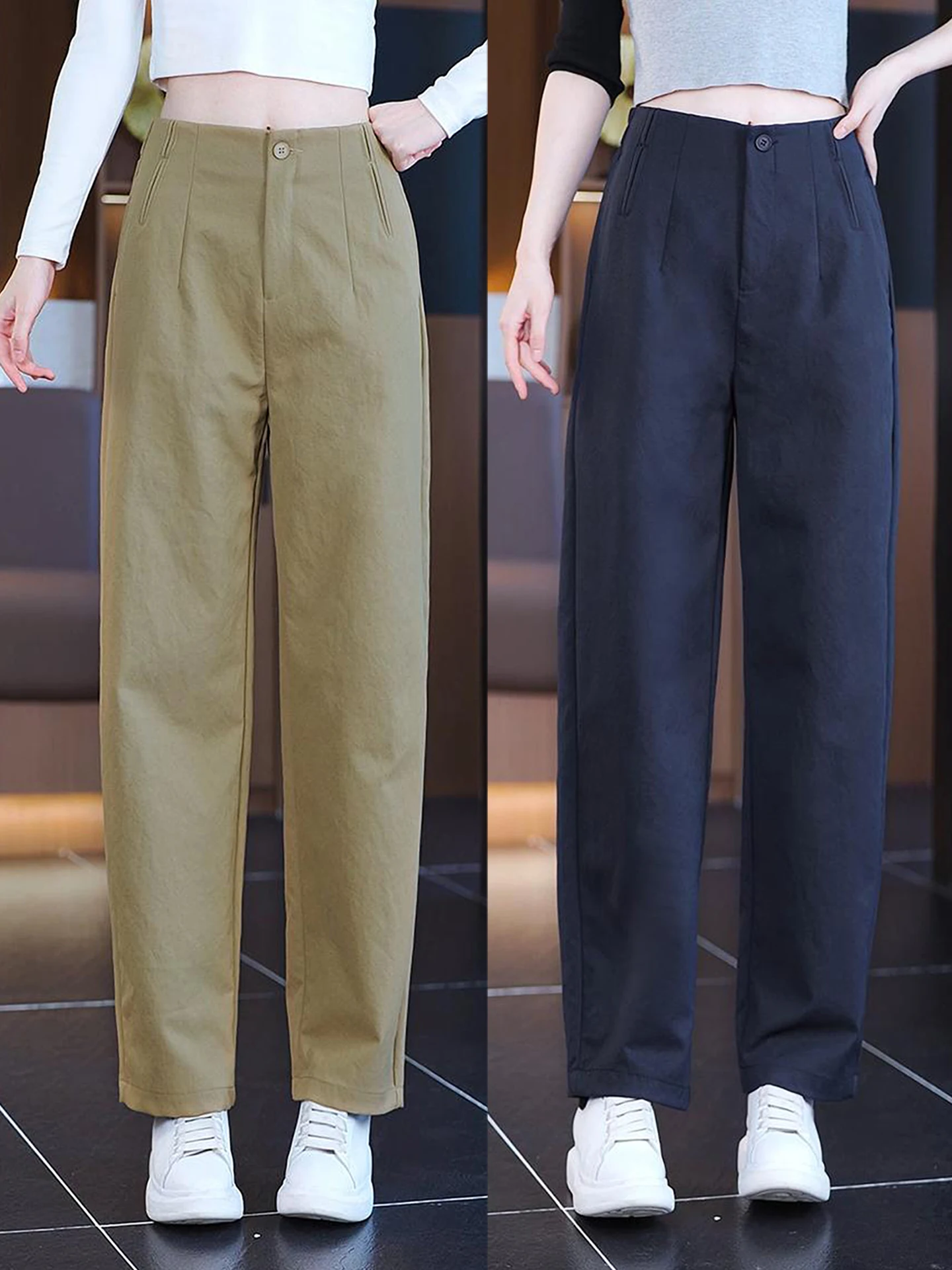 กางเกงลำลองเอวสูงทรงตรง ผู้หญิง แฟชั่น ผ้าไม่ยับ รุ่นใหม่ ฤดูใบไม้ร่วง 2025 สไตล์ลำลอง