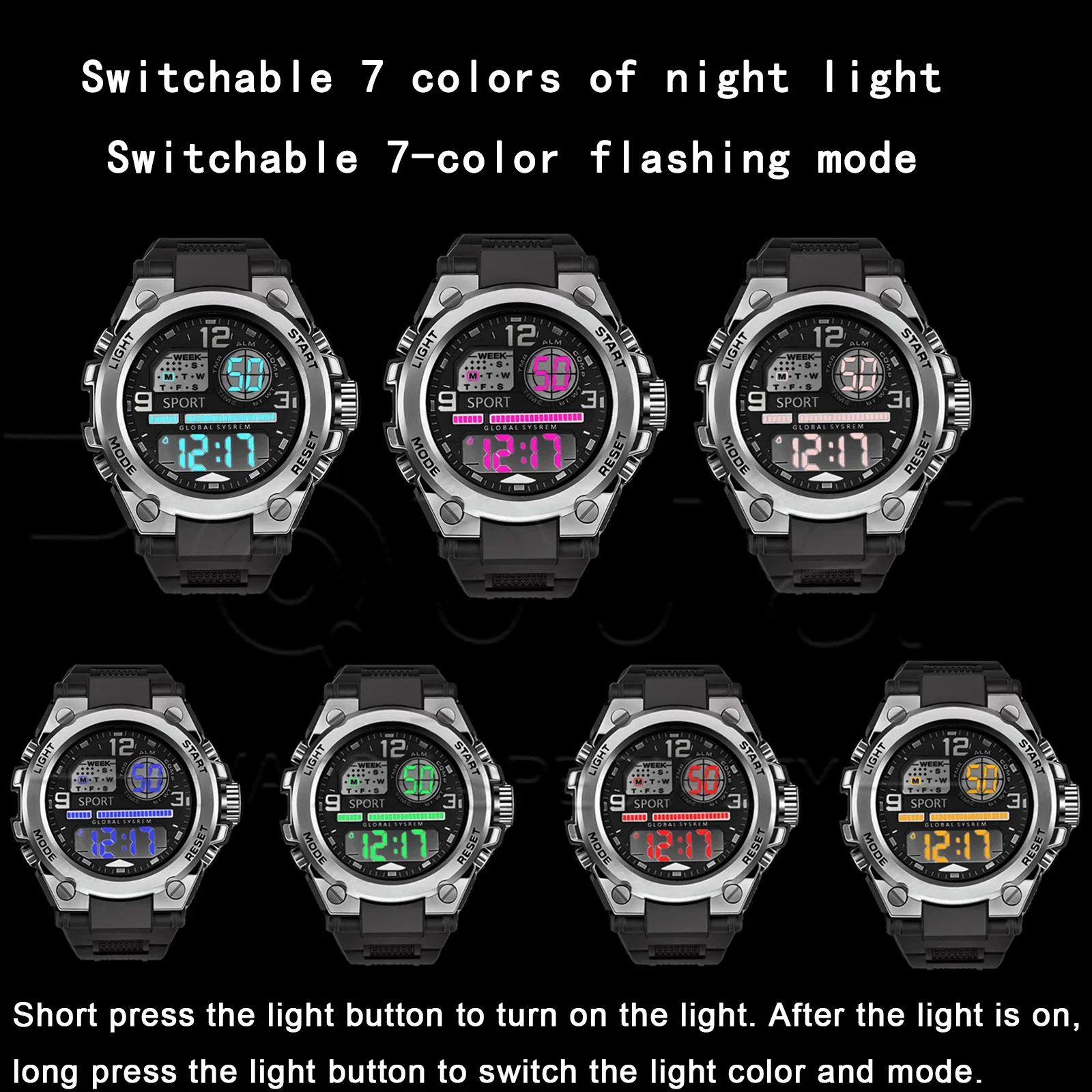 นาฬิกาอิเล็กทรอนิกส์สำหรับผู้ชายและผู้หญิง นาฬิกาสำหรับเล่นกีฬากลางแจ้ง หน้าปัดใหญ่ นาฬิกาดิจิตอล LED พร้อมนาฬิกาปลุก นาฬิกาดิจิตอล 1237 นาฬิกาสปอร์ต