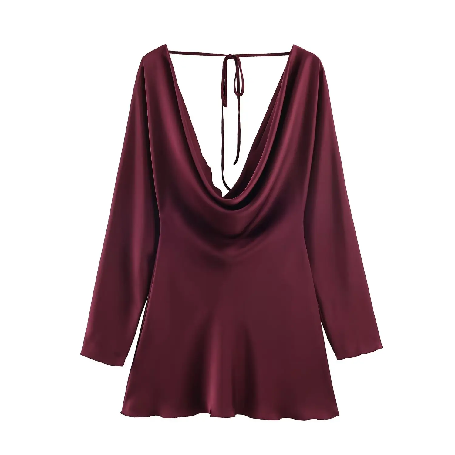 BSAY Satin Texture Pleated Collar Dress for Women Fashion Autumn Winter New Long Sleeves V-neck France Female Evening Dresses