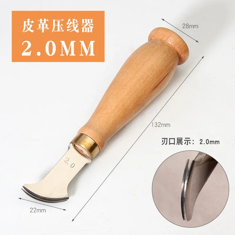 Handmade Leather Crimper Handle Stainless Steel Head Vegetable Tanned Leather Ironing Edge Arching Decorative Line Grooving Tool