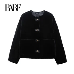 RARF 2024 new Fall/Winter new women's black fashion temperament inner leather faux fur jacket short coat top