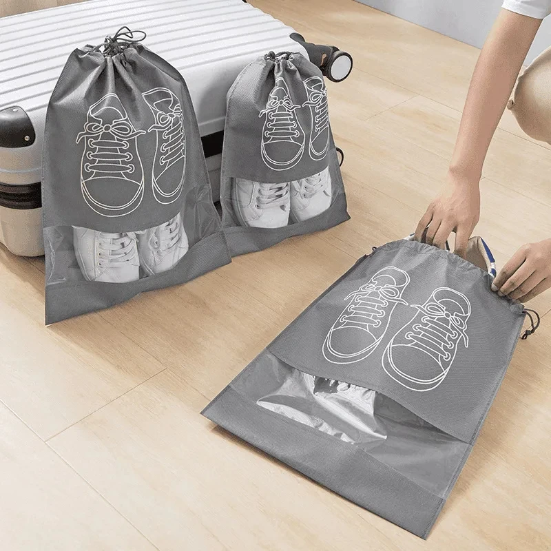 5Pcs Visible Shoe Organizer Thickened Non-Woven Dustproof Drawstring Storage Bag Household Travel Pouch Shoe Storage Bag