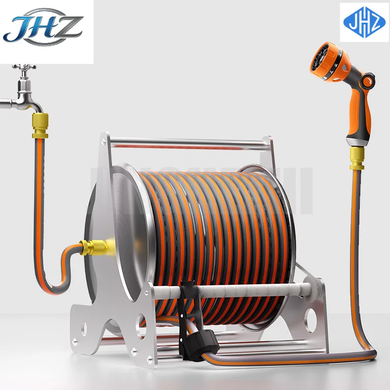 

JHZ for Guid Rail Portable Wall Mounted Auto Stainless Steel Garden Hose Reel with Spray Gun CNS Standard,optional 10,15,20,30,