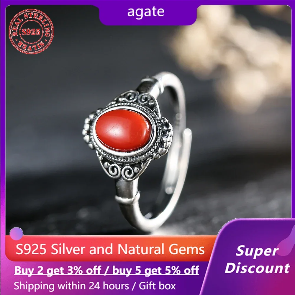 

Palace style S925 sterling silver ring paired with natural mineral red agate women's ring, exquisite wedding jewelry accessories