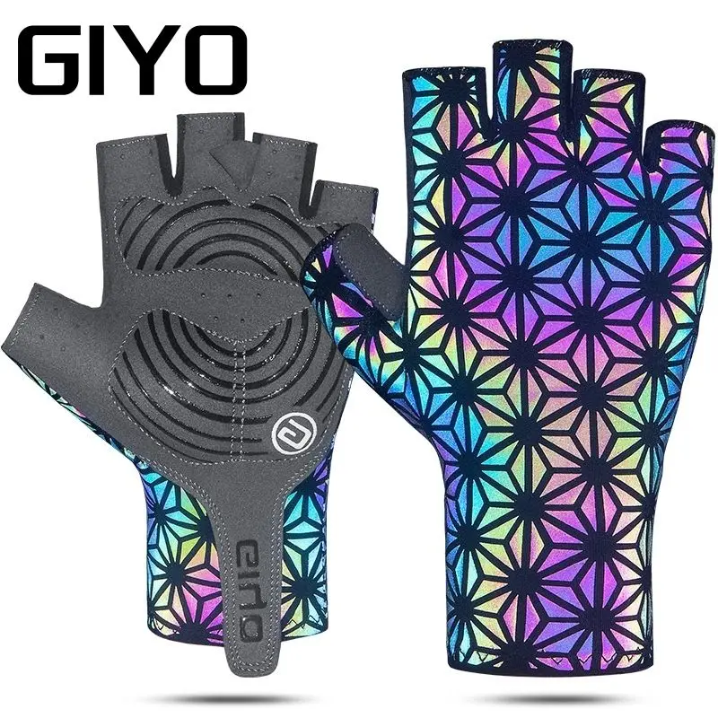 GIYO New Bicycle Riding Gloves Cool Mountain Road Bike Full and Half Finger Dazzling Color Changing Short Finger Gloves Parts