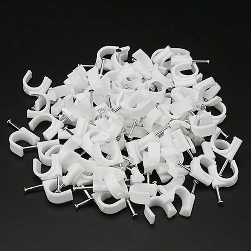 100pcs Durable U Shape Circle Wall Clip Wall Hanging PVC Pipe Cable Clips Fixing Clamp Line Buckle Home