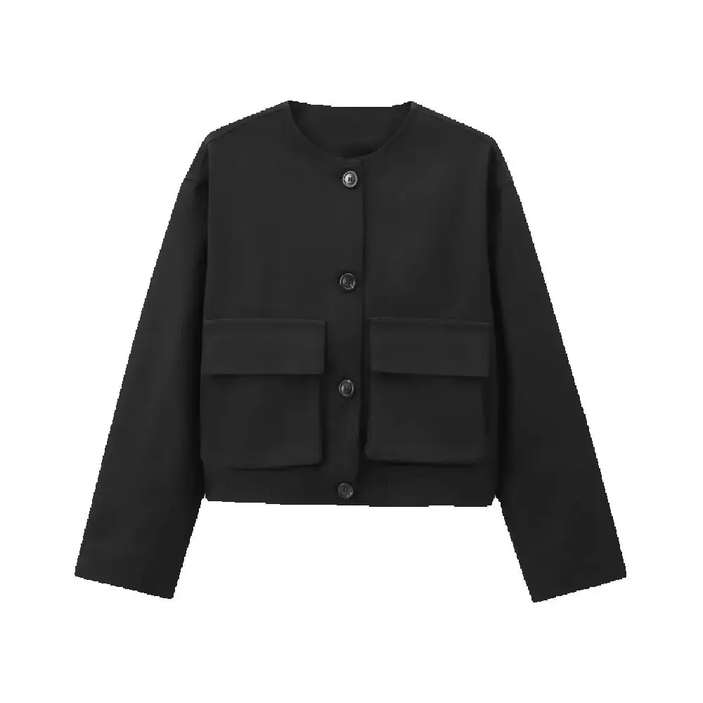 

Женская свободная куртка с круглым вырезом и длинными рукавами, карманом на пуговицах, осень/зима, новая модная куртка