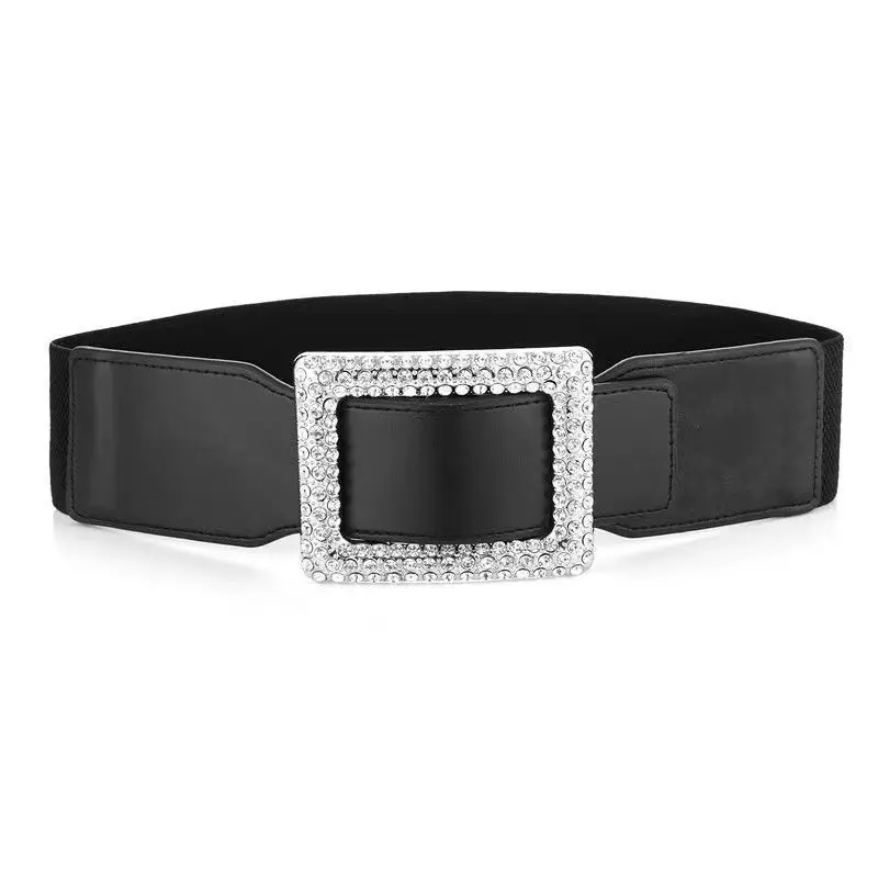 Damen Weißer Strass PU-Leder Mode Diamant-Dekorationsgürtel Elastischer Taillengürtel Koreanischer Stil Kristall 2026 Schwarz Neues Produkt – Detail 6