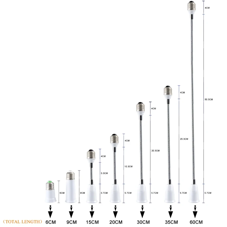 Flexible E27 to E27  LED Bulb Extension Lamp Holder 20CM 30CM 40CM 50CM 60CM Light Socket LED Lamp Base Converter Bulb Holder