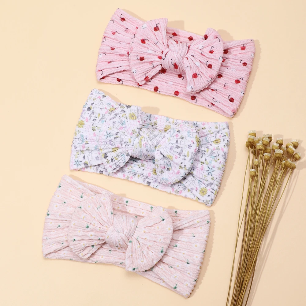 Closed Stitch Nylon Bow Headband Baby Floral Leopard Printing Headband Girls Cotton Ribbed Turban for Kid Girl Gifts Headwear