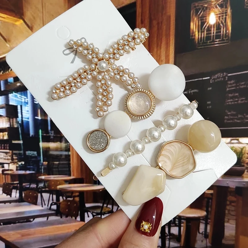 1 Set Starfish Hair Clip For Women Korean Acrylic Hairpins Geometric Crystal Hair Barrettes Girl Hair Accessories Hairgrip